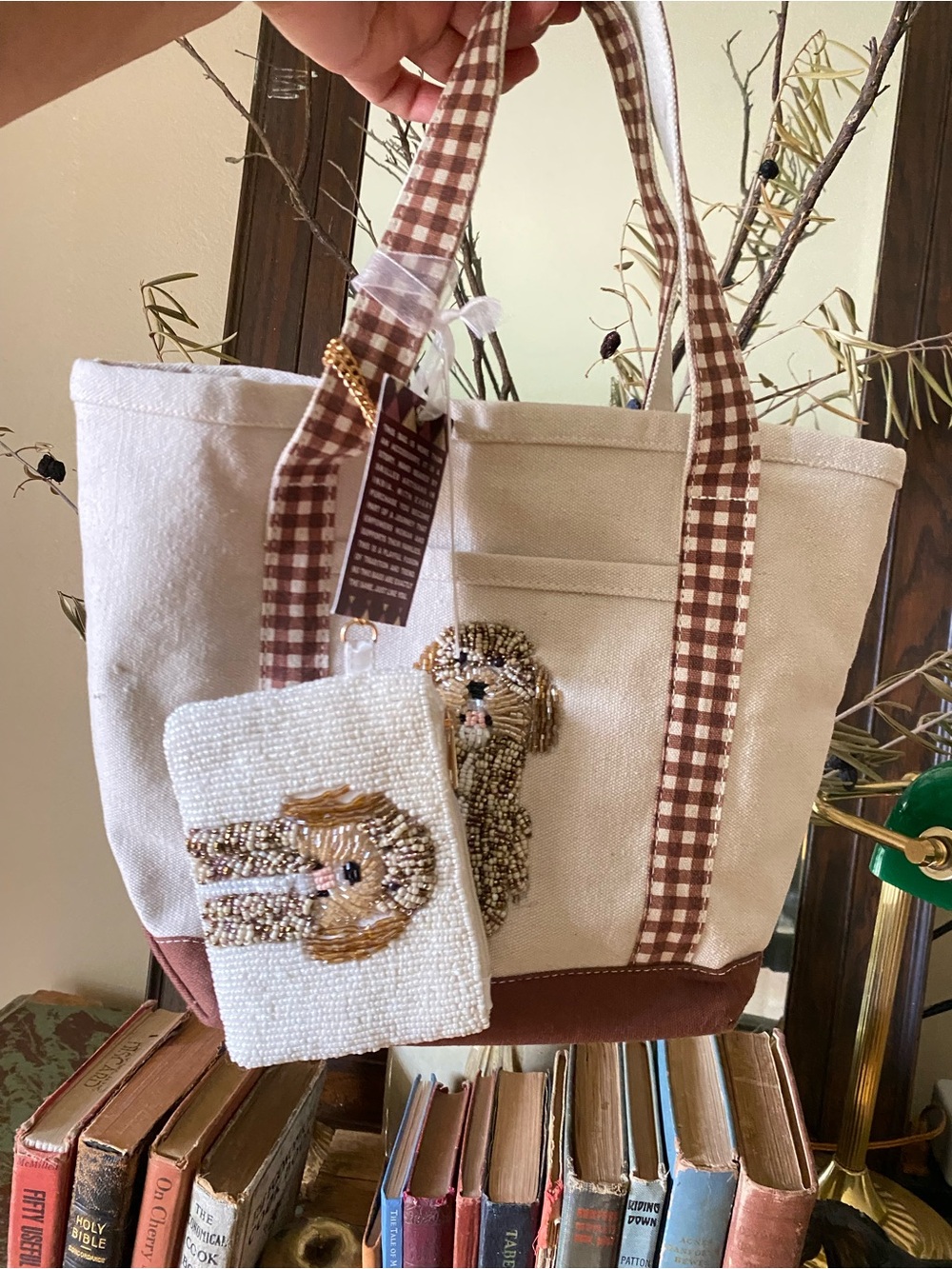 Viral Beaded Canvas Tote Bag W- Pouch - Picture 5 of 6
